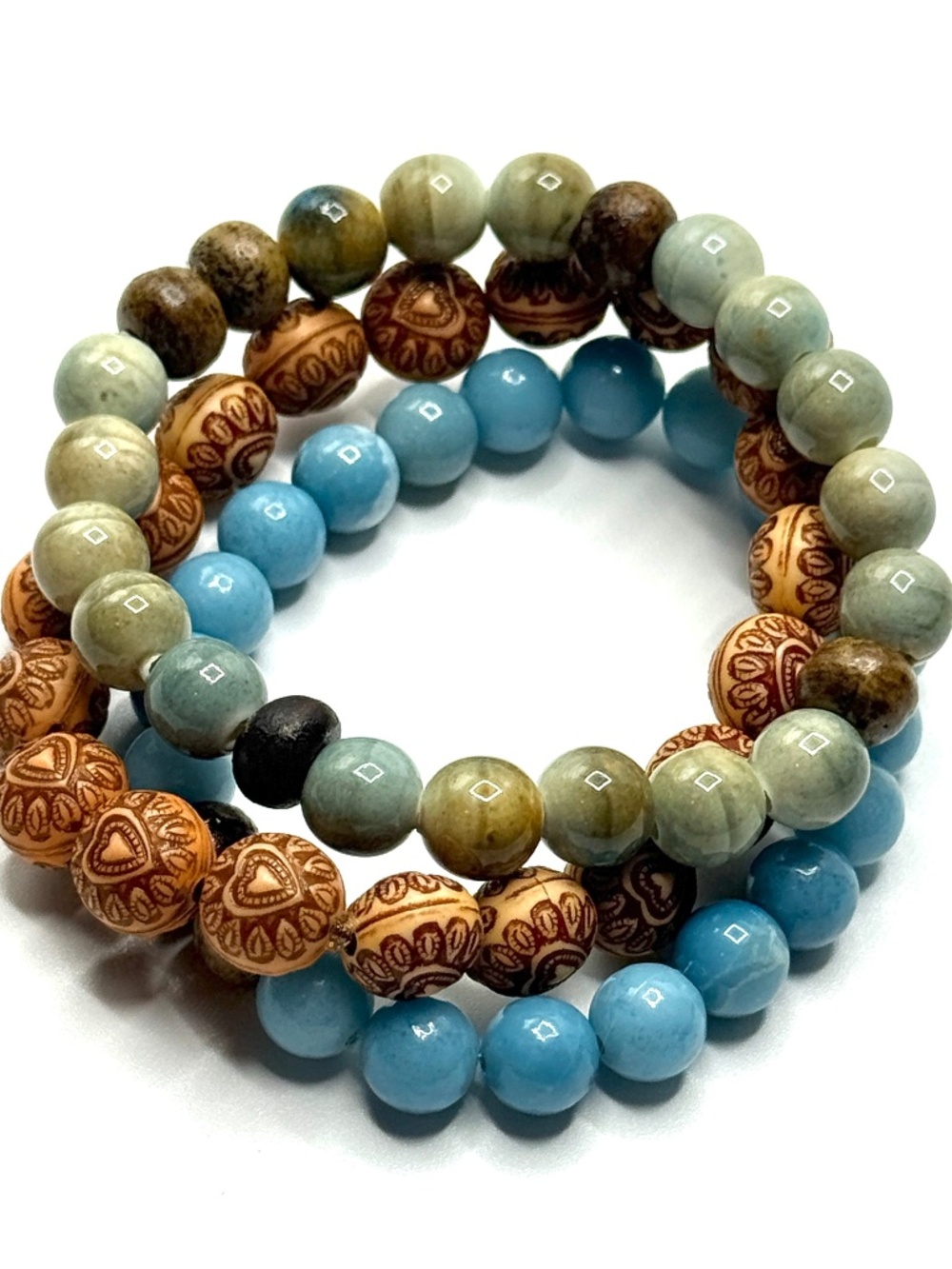 Beaded Boho Bracelets Stretch, Earth Tone Bracelet Set of 3